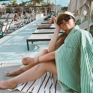 Aritzia green and white striped oversized button down by Wilfred free